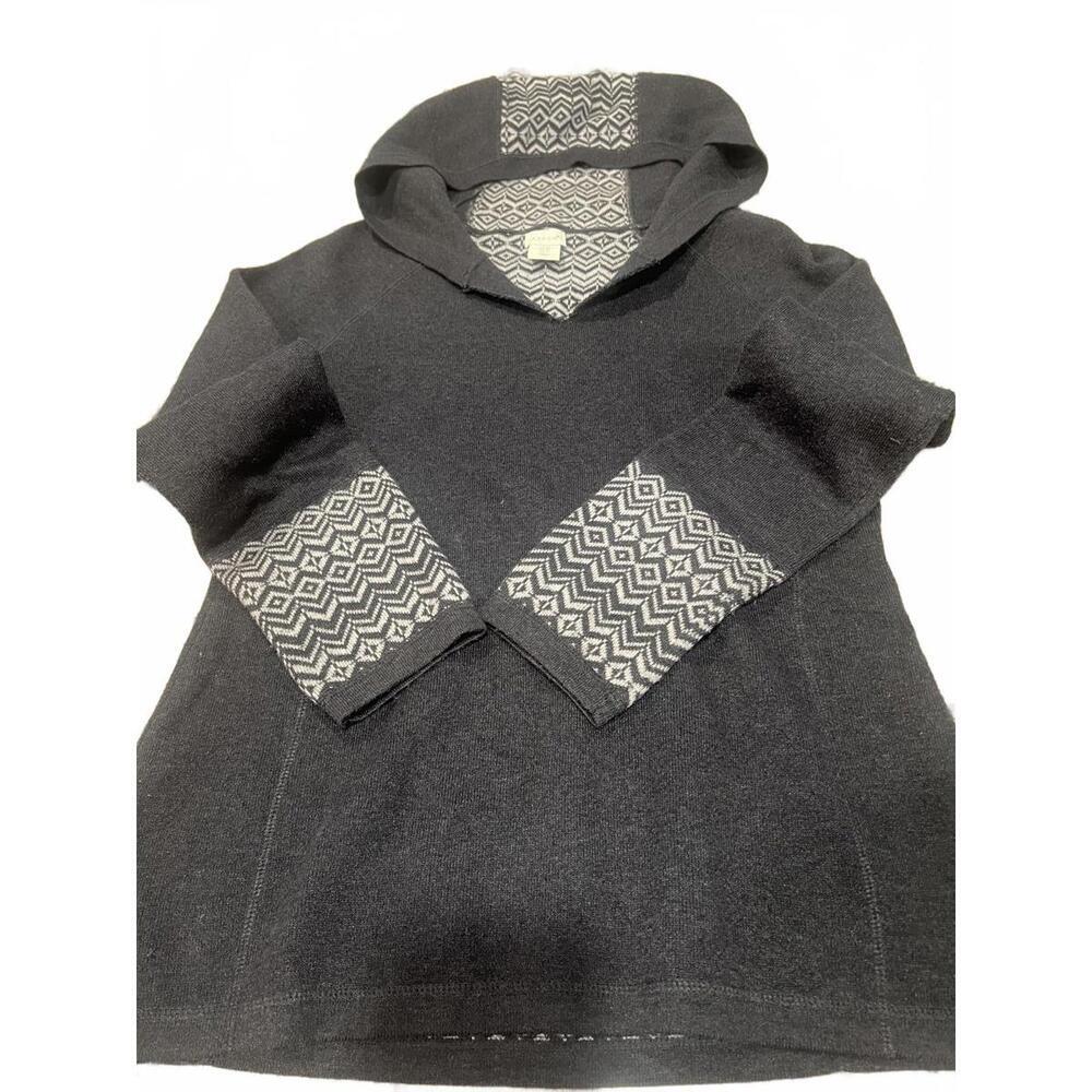 Aspen Grey and White Cotton Blend Geometric Patterned Hooded Sweater XS
